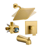 BRAVEBAR Brushed Gold Shower Faucet Set - Gold Tub and Shower Faucets Set with 8-Inch Rain Shower Head and Tub Spout, Single-Handle Bathtub and Shower Trim Kit Valve Included