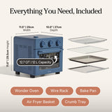 Our Place Wonder Oven | 6-in-1 Stainless Steel Air Fryer Toaster Oven Combo with Basket, Rack, Pan & Tray | Compact 13 QT Countertop Capacity - Toast, Roast, Bake, Reheat, Broil & Steam | Blue Salt