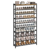 YATINEY 10-Tier Shoe Rack, 39.4" L Shoe Shelf for 45-50 Pairs of Shoes, Tall Shoe Storage Organizer with Metal Frame, Large Capacity Shoes Rack for Entryway, Closet, Rustic Brown and Black SS39BR