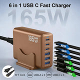 Newdarren 165W Charging Station, 6 Port Desktop Charger, 3 Ports 40W Brown