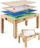 7FT 4-in-1 Multi Game Table with Pool Table Air Hockey Ping Pong, Convertible Pool Dining Table & Desktop with Locked Wheels, Complete Accessories Table Combo for Home, Game Room and Family Daily Use