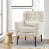 cinkehome Accent Arm Chairs for Living Room, Chenille Upholstered Mordern Armchair, Comfy Soft Padded Lounge Chair in Small Spaces, Bedroom, Pillow, Solid Wood Leg, Beige