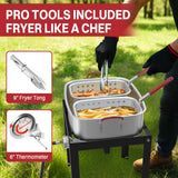 18QT Outdoor Propane Fish Fryer | 50,000 BTU Propane Deep Fryer | Includes 2 Baskets | Lid | Cover | 9" Fryer Tong & 6" Thermometer | Perfect for Cooking Fish, Chicken Wings, and Fries