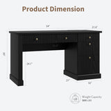 Fluted Home Office Desk with Storage, Modern Executive Desk with Charging Station,