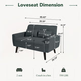Jarenie 48" Small Loveseat Sofa, Mid Century Modern Love Seat with Back Cushions and Plastic Legs, 2 Seater Couches for Living Room, Bedroom, Small Spaces, Dark Grey