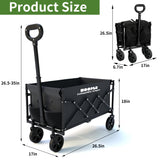Collapsible Wagon with Wheels 220 lbs Heavy Duty, Folding Utility Wagon Cart with All‑Terrain Wheels, Telescoping Handle & 2 Cup Holders