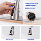 HGHGK Kitchen Faucet with Soap Dispenser and Pull Down Sprayer - Stainless Steel Single Handle Kitchen Sink Faucet, 1 or 3 Hole Design for Modern Farmhouse Kitchens and Bar Sinks