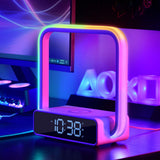 AGEK Digital Alarm Clock Wireless Charger, Dimmable Small Bedside Lamp with Alarm Clock for Bedrooms Home Office Touch Control RGB Night Light Nightstand Lamp for Men Teen