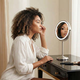 Fancii 9-Inch Lighted Makeup Mirror Height Adjustable with 10X /1X Magnification - Rechargeable, Double Sided LED Vanity Mirror with Light and Stand, 360° Swivel