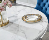 Maotifeys White Marble Dining Table for 4-6, Luxury 45" Round Faux Marble Kitchen Table for 4 Modern Circle Dining Room Tables with Classic American Style Silver Stainless Steel Base