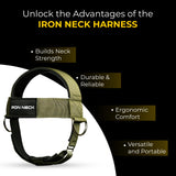 Iron Neck Neck Trainer, Exerciser, & Strengthener with Adjustable Head and Chin Strap - Portable Head Harness for Weight Lifting, Home, & Gym Use - Exercise & Workout Equipment (Classic, Olive Green)