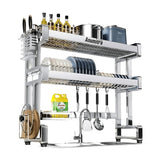 ANUMITRA Over Sink Dish Drying Rack – Stainless Steel 3-Tier 33.5 in Dish Drainer Rack, Space-Saving Kitchen Sink Organizer with Plate & Bowl Holders, Cutting Board Rack, Utensil Cup, Adjustable Feet