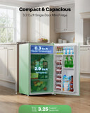 Upstreman 3.2 Cu.Ft Mini Fridge with Freezer, Single Door Mini Fridge, Dorm Fridge, Adjustable Thermostat, Mini Refrigerator for Bedroom, Office, Dorm, Green-BR321