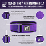 Self-Locking Weight Lifting Belt | Premium Weightlifting Belt for Serious Functional Fitness, Weight Lifting, and Olympic Lifting Athletes | (Medium, Purple)