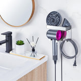 Hair Dryer Holder Wall Mounted, Stainless Steel Blow Dryer Holder for Attachments Storage, Hair Tool Organizer with Plug&Cord Hook, Adhesive Hairdryer Hanger for Bathroom, Silver