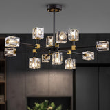 OKES Black Crsytal Chandelier,Sputnik Chandeliers with 12-Lights,Modern Adjustable Height Semi Flush Mount Ceiling Light Fixture for Dining Room,Kitchen Island,Living Room,Bedroom