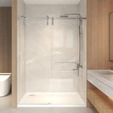 AMAPO 48 * 76 Brushed Nickel Frameless Shower Door - 8mm Tempered Glass, Corrosion-Resistant Stainless Steel Tracks, Suitable for Hotel-Style Bathrooms, Boutique Apartments, and Modern Home
