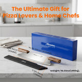 Aihomo 13” Sharp Pizza Cutter Rocker, 420J1 Japanese Stainless Steel Blade Slicer, Double Pakkawood Handle Pizza Knife Rocker with Protective Cover, Dishwasher Safe