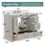 DELUXE LIVING 42 Inch Bathroom Vanity with Sink Combo, Solid Wood Frame with Stone Top & Backsplash, Fully-Assembled with Soft-Closing Doors & 4 Drawers, Greige
