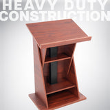 Pneumatic Height Adjustable Podium, Professional Presentation Lectern with 24 inch Platform and Storage Shelves