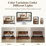 Uteeran Queen Size Bed Frame and Tall Headboard & Storage, Metal Platform Bed Frame with 4 Storage Drawers, Queen Bed Frame with LED Lights & Charging Ports, No Box Spring Needed, Noise-Free, Brown