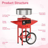 ROVSUN 21 Inch Cotton Candy Machine Cart, Commercial Cotton Candy Maker Machine Candy Floss Machine w/Stainless Steel Bowl, Sugar Scoop and Large Storage Drawer for Home Party Carnival, Red