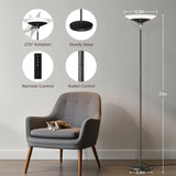 SIBRILLE Torchiere Floor Lamp - 72" Tall LED Standing Lamp with Remote/Button Control, 1800Lm, 3000-6500K, 30W Dimmable Modern Corner Floor Light for Living Room Bedroom Office Apartment, Black