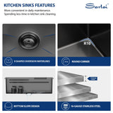 Sarlai 33 Inch Waterfall Kitchen Sink - 33x22 Black Waterfall Drop In Sink Workstation Stainless Steel 16 Gauge Smart Sinks Multifunction Single Bowl Top Mount Kitchen Sinks with Faucet Combo