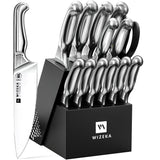 WIZEKA Kitchen Knife Set with Block: 15PCS German Stainless Steel Knife Block Set,One-Piece Design Knives Set for Kitchen, Professional Knife Set with Built-in Sharpener,Starry Sky Series Mothers Day