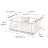 YAMAZAKI Home Dish Drying Rack – Modern White Dish Rack for Kitchen Counter with Removable Drainer Tray and Cutlery Holder, Steel + Wood Dish Drying Organizer, Small Space-Saving Design