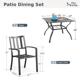 PHI VILLA 5pcs Outdoor Table and Chairs,37" Square Table,Metal Chairs