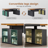 Executive Height Adjustable Desk with Power Outlets, Large Computer Office Desk