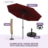 Midtown Umbrellas - The Lean 8 Ft Patio Umbrella with Fade-Resistant Sunbrella Fabric, Auto-Tilt Aluminum Frame and 8 Reinforced Ribs for Deck, Pool & Garden - Burgundy Canopy, Black Pole