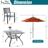 PHI VILLA 5 Pcs Outdoor Dining Set w/10ft 3-Layer Umbrella(Red)
