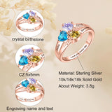 Oseew Personalized 14K Yellow Gold 3 Birthstones Rings Mother's Ring 10k solid Rose Gold 3 Birthstones Rings 14k gold for Mom Jewelry 18K yellow gold Personailzed 2 Birthstones Rings(Rose Gold)
