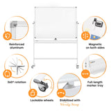 Rolling Dry Erase Board 48 x 36 - Large Portable Magnetic Whiteboard with Stand - Double Sided Easel Style Whiteboard with Wheels - Mobile Standing Whiteboard for Office, Classroom & Home KAMELLEO