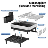 Urackify Dish Drying Rack for Kitchen Counter - Stainless Steel Dish Drainer with Drain Board, Removable Utensil Holder, Rust-Proof Plate, Non-Slip Feet, Large Capacity for 10 Plates 6 Bowls 4 Cups