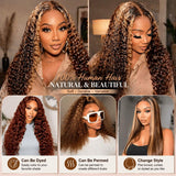 ALSZIQIHR Highlight Ombre Water Wave 13x4 HD Lace Front Wig Human Hair 34In