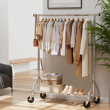 HYSEYY Clothes Rack, Rolling Clothing Rack for Hanging Clothes, Metal Portable Garment Rack with Sturdy Wheels, Coat Rack Wardrobe Closet Load 350 LBS for Bedroom Laundry Room (Sliver, L)