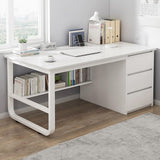 White Wooden Study Desk with 3 Drawers & Storage Shelf, Computer Desk for Students & Home Office, Simple Writing Table Workstation (120x50x73cm)