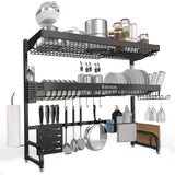 Babosas Over The Sink Dish Drying Rack,3 Tier Adjustable Length (25.5'' to 37.4'') Full Stainless Steel Large Storage Kitchen Dish Rack,for Kitchen Counter,Expandable Multifunctional Organizers,Black