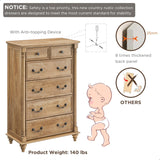 T4TREAM Farmhouse 6 Drawers Dresser Chests for Bedroom w/4 Solid Wood Feet &Column Decor, Tall Wood Rustic Chest of Drawers, Storage Dressers Organizer for Bedroom, Living Room, Light Tree Knot