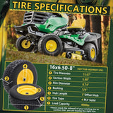 Wiltire 16x6.50-8 Tire and Wheel Assembly (2 Pack), Pre-Installed 3/4" Bushing, 3" Offset Hub, Flat Free Solid Rubber Tire, For Compatible 3/4" Axle Lawn & Garden Equipment (Yellow)