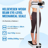 Helsevesen Mechanical Beam Scale, Eye-Level Professional Medical Physician Weigh Scale with Height Rod, Capacity 440 lb/200kg, Graduation 1/4 lb, 11" Width x 15" Depth Platform, RGT-200A