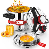 3-In-1 Stainless Steel Pressure Cooker 32 QT: [Save 70% Time] [3 PSI Settings], One-Hand Locking Pressure Canner, Induction Compatible, Steamer Rack Included