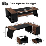 78" L-Shaped Executive Desk, Large Office Desk with Drawers and File Cabinet