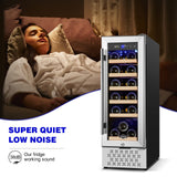 Tylza 12" Wine Cooler Refrigerator, 18 Bottles Capacity, Compact Freezerless, Temperature Stability, Low Noise, Double-Layer Tempered Glass Door