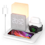 Wireless Charging Station, iPhone 3 in 1 Fast 15W Wireless Charger with Alarm Clock and Night Light, Charging Dock for iPhone 12/13/14/15/16/17 Pro/Pro Max, Samsung, AirPods