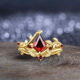 Kite Cut Garnet engagement ring sets Wedding Ring Set(Garnet)