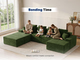 Living&Giving 128" U-Shaped Cloud Sectional Couch for Living Room, Cloud Boneless Couch-No Assembly with Reversible Chaise, Customizable 4-Seat Modular Sectional Sofa with 3 Ottoman, Green